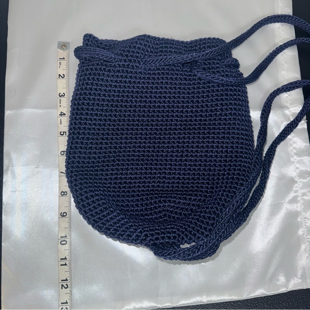 The Sak Knit Pouch or Crocheted Navy Blue Backpack snap closure - Picture 11 of 13